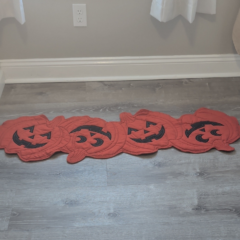 Pumpkin Halloween Table Runner - Orange and Black Roughly 4 1/2 Feet By 1 Foot